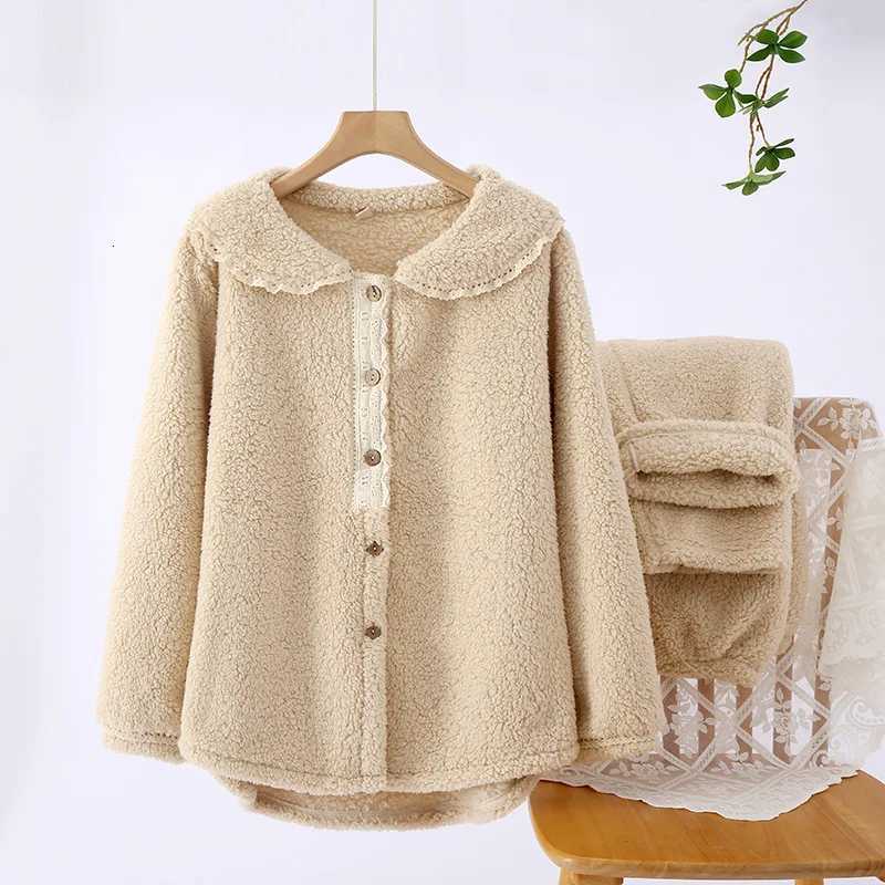 Winter warm womens pajamas flannel thick zipper cardigan can wear doublesided velvet home clothes twopiece set Y251013