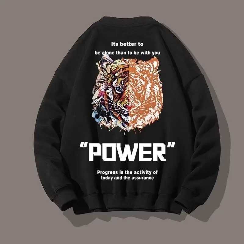 M8XL Men Oversized Sweatshirts Fashion Loose American Retro Tiger Print Sweatshirts Long Sleeve Plus Velvet Couple Clothes J251014
