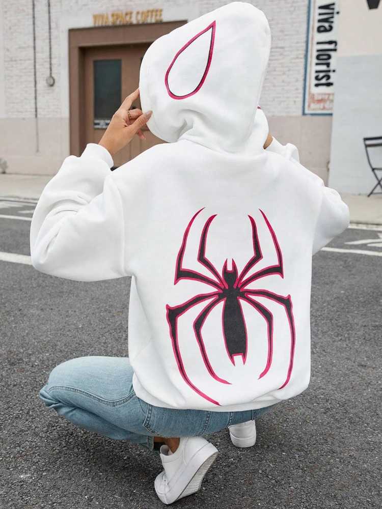 Y2k Spider Prints Hoodies Women Winter Harajuku Casual Loose Sweatshirt Fce Warm Poet Streetwear Hip Hop Womans Cloes W251014