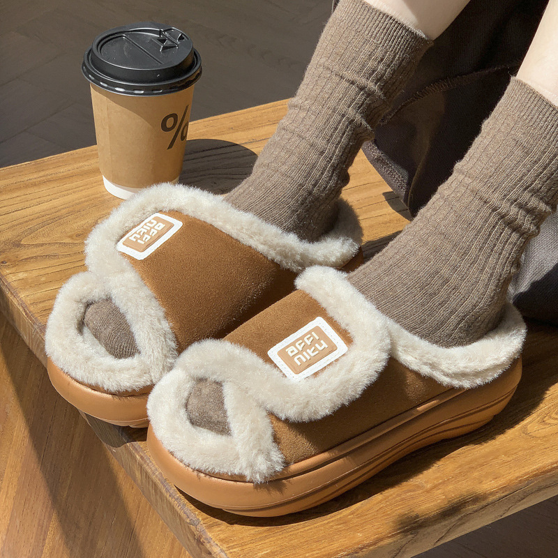 New Versatile Velcro Cotton Slippers Women's Winter Home Fleece Warm and Comfortable Thick-soled Non-slip Enhanced Cotton Slippers