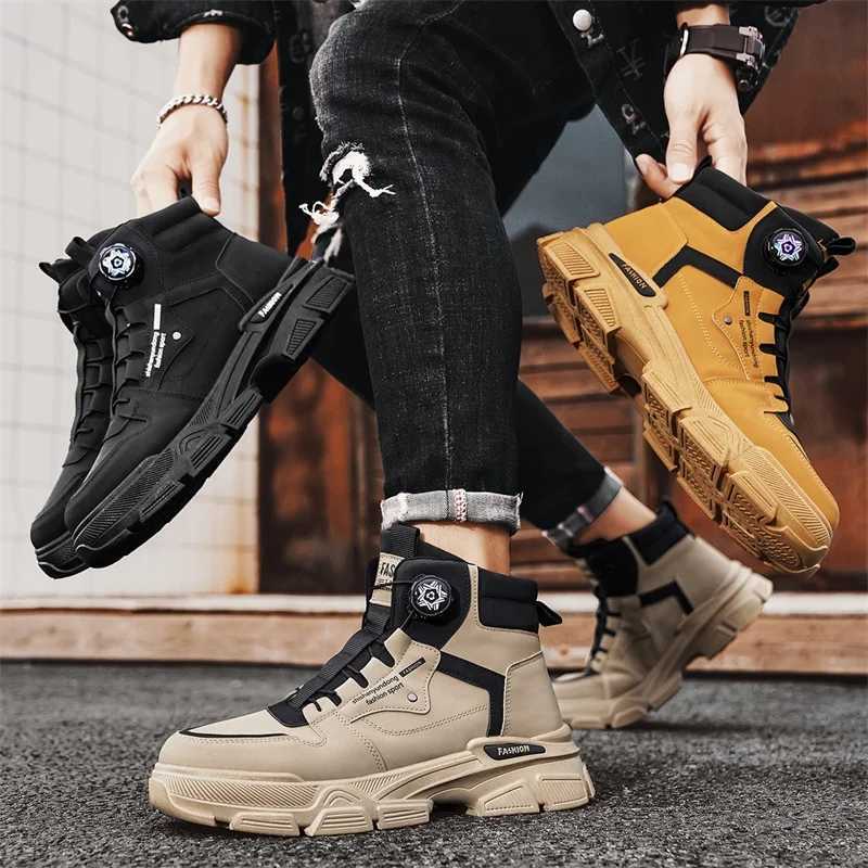Fashion Black Mens Motorcycle Boots Casual Platform Work Boots Man Outdoor Street Biker Shoes Men Leather Ankle Boots for Men C251014