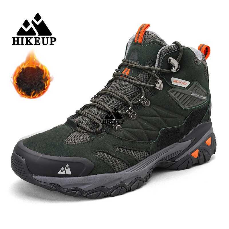 HIKEUP Winter Snow Boots for Men Platform Rubber Ankle Boots Man Designer Hiking Shoes Mens Sneakers Winter Leather Hiking Boot C251014