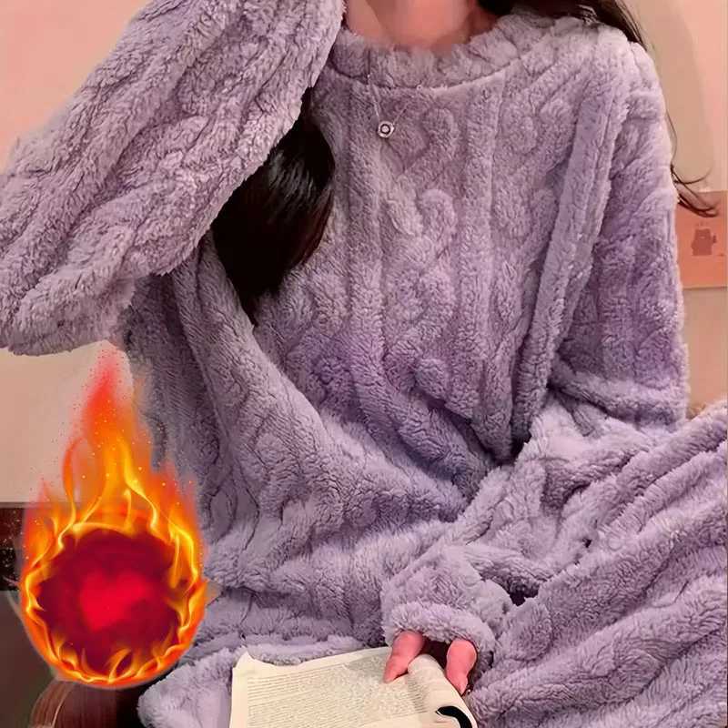 Winter Coral Fleece Pajama Set for Women Thick Warm Two Piece Loungewear Outfit Homewear Suit for Autumn and Winter Sleepwear Y251013