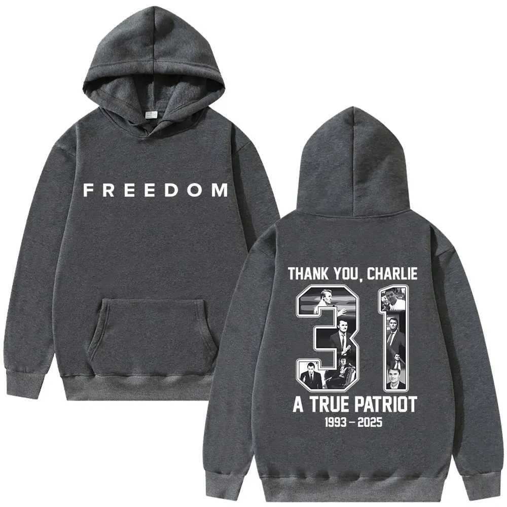 Charlie Kirk Freedom Graphic Print Hoodie Men Women Tribute Memorial American Hero Sweatshirt Male Patriotic Activism Streetwear J251203