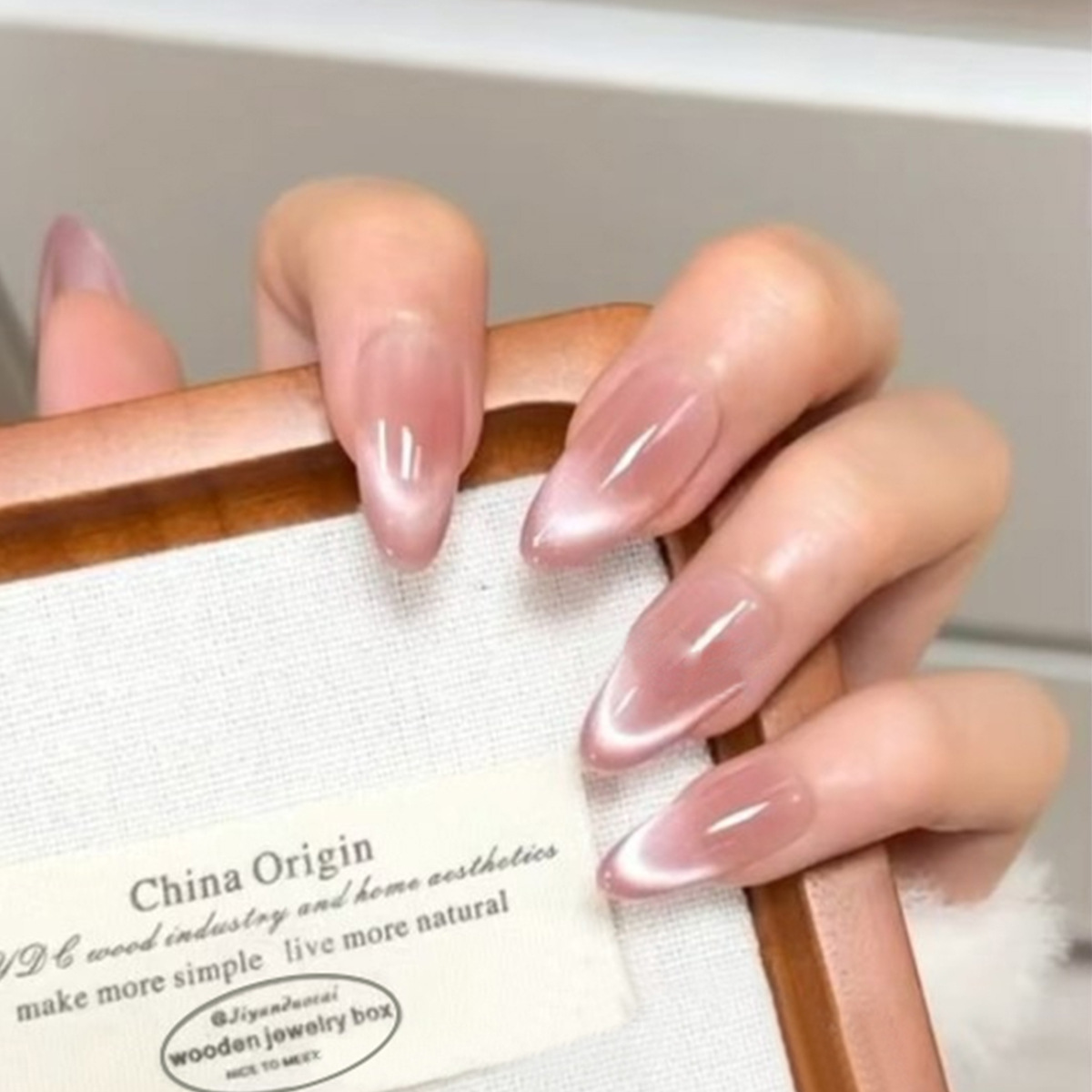 Press-On Nails - Cat Eye Design, Elegant & Minimalist, Skin-Tone Enhancing, Removable Fake Nail Tips with Luxury Finish Handcrafted