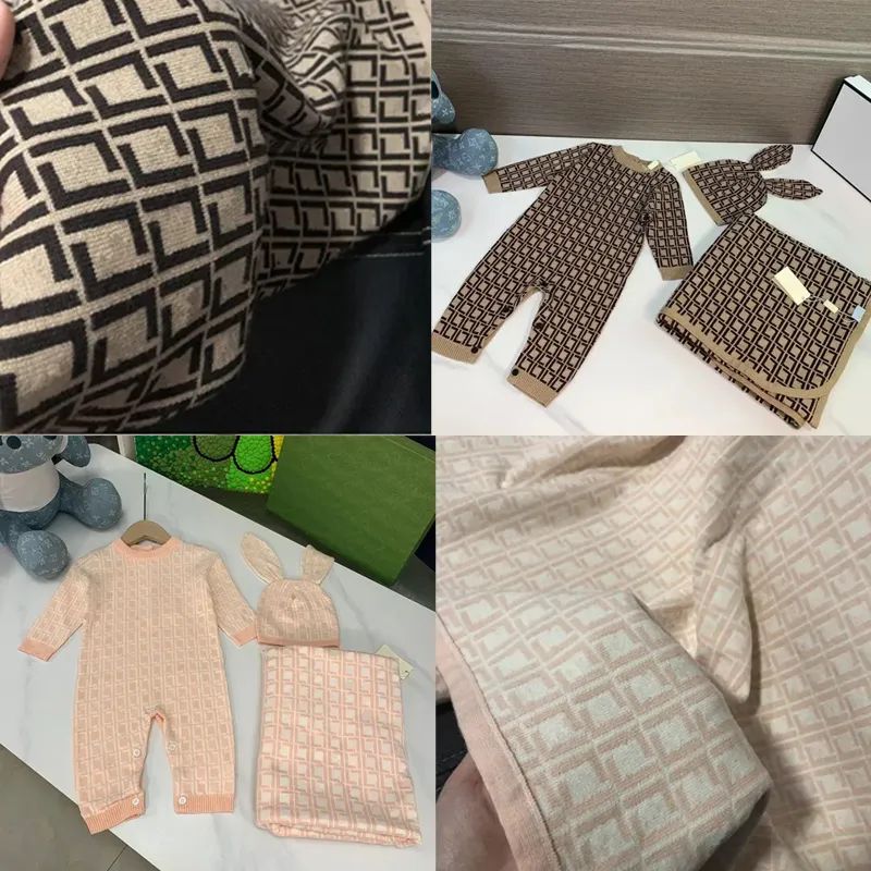 Baby Rompers Designer Blanket Kids Long Sleeve Cotton Jumpsuits Infant Girls Cotton cashmere knitting Romper hat 0-24 month