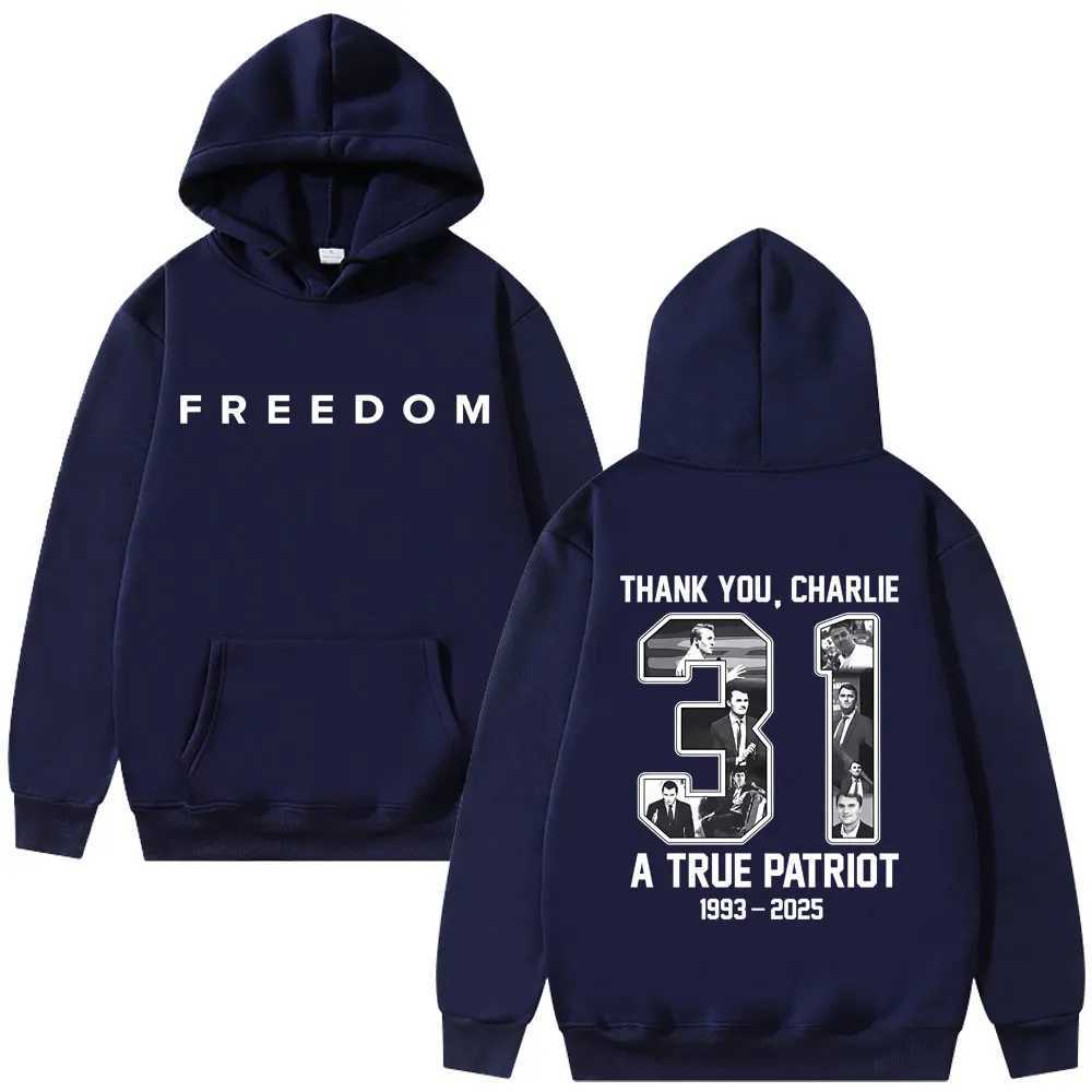 Charlie Kirk Freedom Graphic Print Hoodie Men Women Tribute Memorial American Hero Sweatshirt Male Patriotic Activism Streetwear J251203