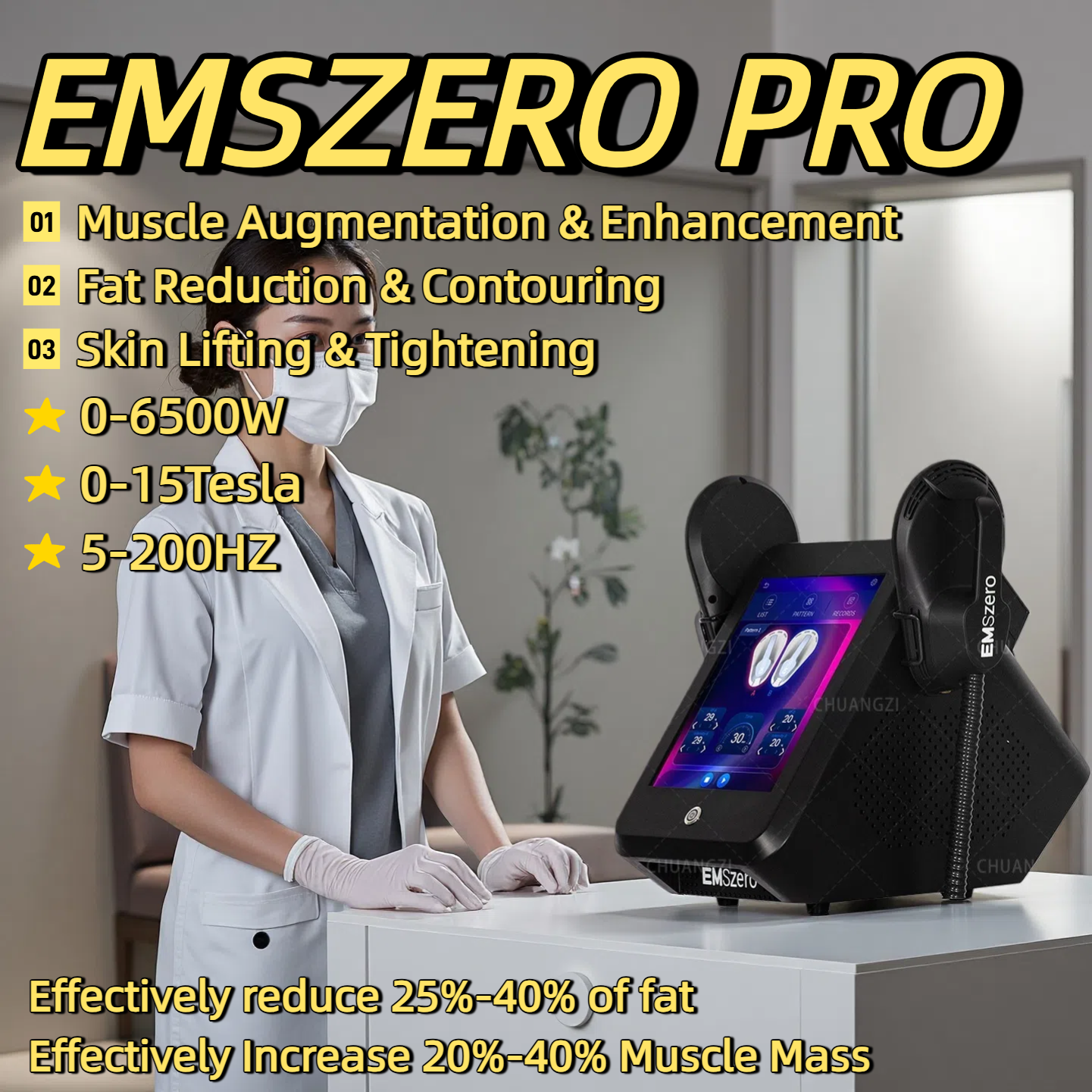 New EMS RF Slimming Machine EMSzero Electro Magnetic Stimulation Body Sculpting and Muscle Building Machine Weight Loss Fat Loss Machine 6500W CE/ROHS