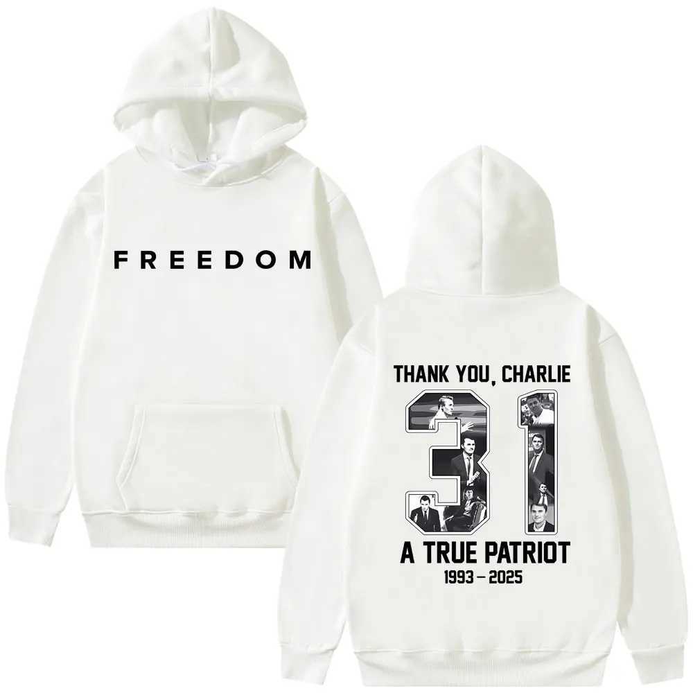 Charlie Kirk Freedom Graphic Print Hoodie Men Women Tribute Memorial American Hero Sweatshirt Male Patriotic Activism Streetwear J251203