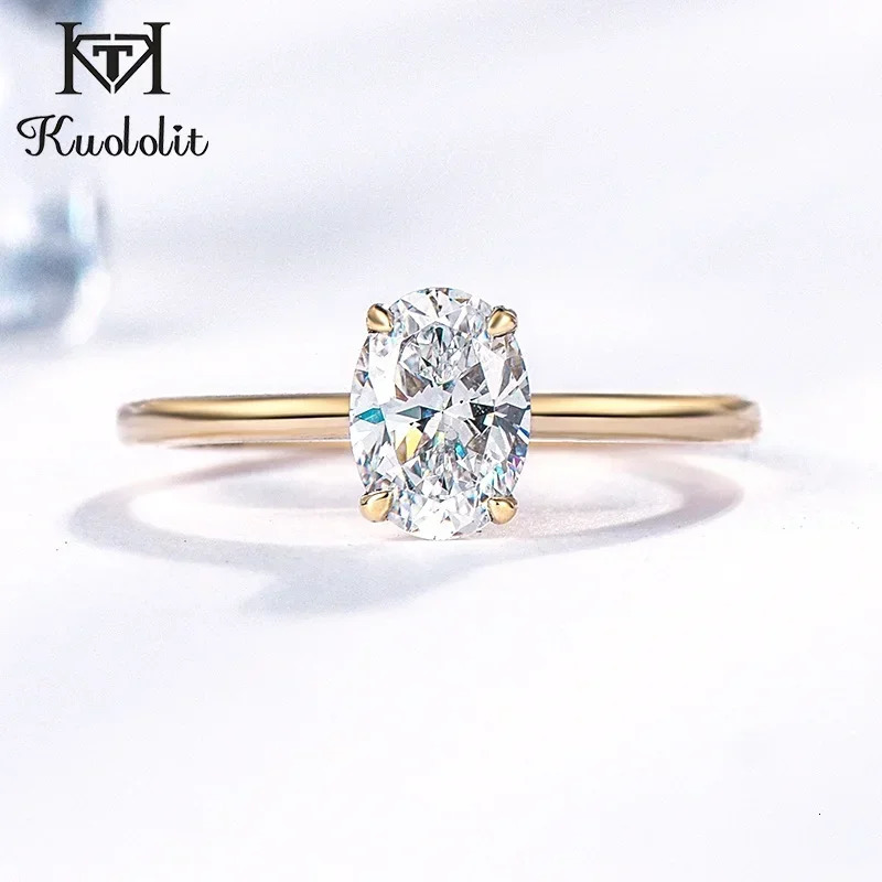Kuololit 585 14K Yellow Gold 15CT 10CT Moissanite Ring for Women Ova Solitaire Ring Engagement Moissanite with Certificate GRA 251010