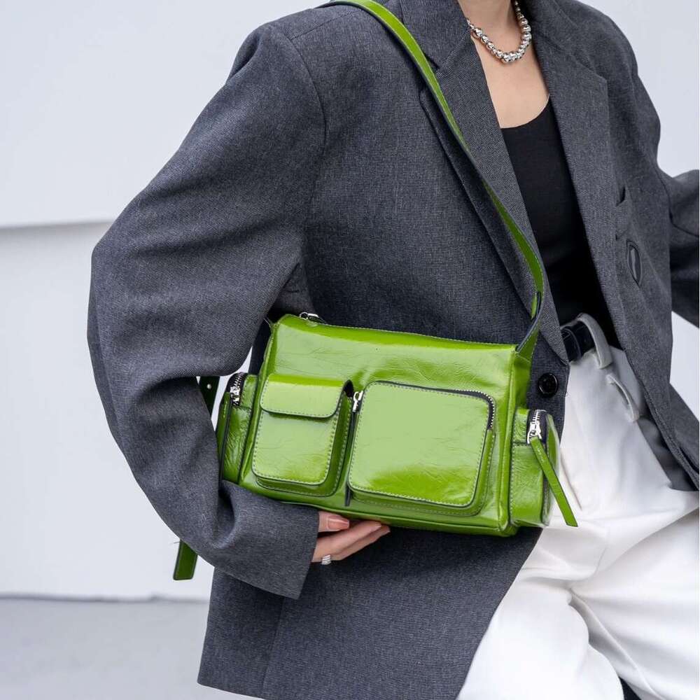 Luxury bag High end Pocket Motorcycle American Style Hot Girl Underarm Textured Top Layer Cowhide Single Shoulder Crossbody Bag Trendy Cool