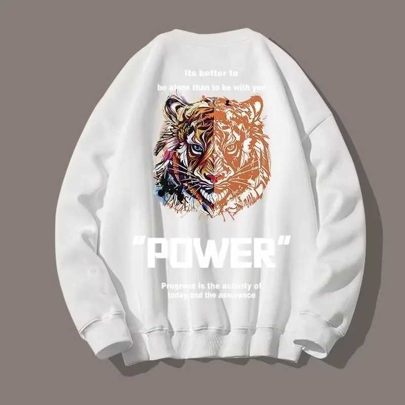 M8XL Men Oversized Sweatshirts Fashion Loose American Retro Tiger Print Sweatshirts Long Sleeve Plus Velvet Couple Clothes J251014