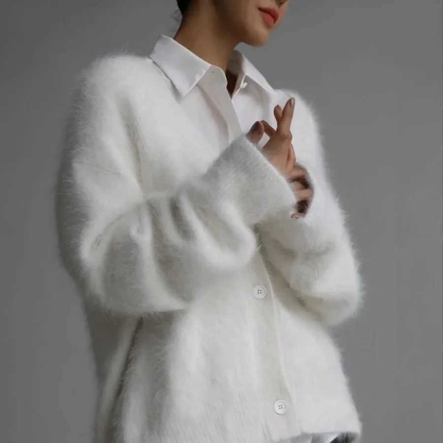 Sueter jer Invierno 2025 New Solid Color Imitation Mink Cardigan Feminino Casual Sweater Women Loose Knitwear W251014