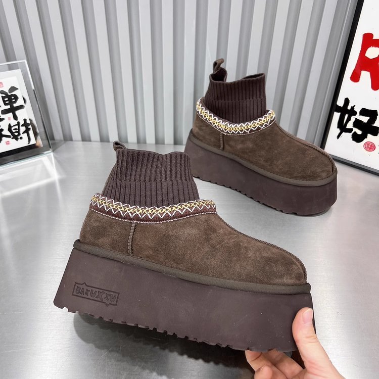 2025 Winter New Design Women Thick Platform Snow Boots Height Increasing Sock Boots Fashion Versatile Knit Cuff Slip Resistant Warm Cotton Padded Shoe