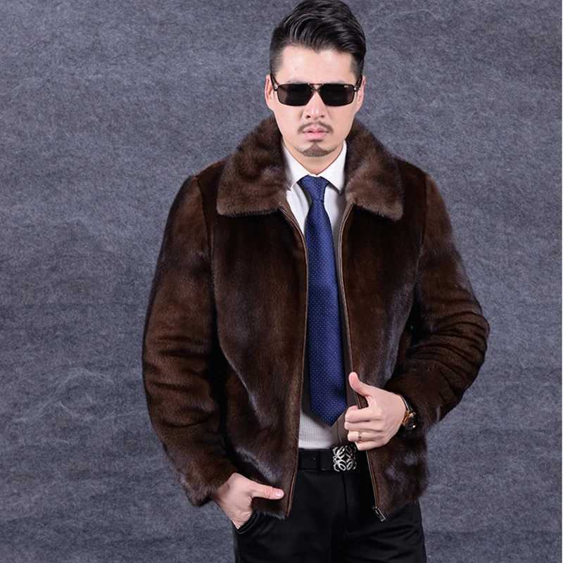 Autumn winter new fur coat imitation mink fur mens coat long cap large leather coat Fur coat men jacket W251014