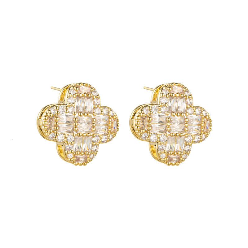 Ultra-shiny full-zircon micro-set flower stud earrings - new light luxury high-end four-leaf clover style earrings, a best-selling accessory ddmytues