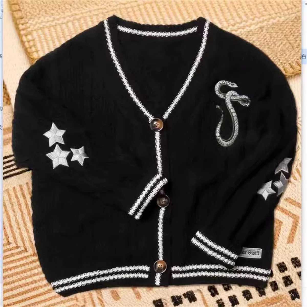 Bla Cute Lantern Sve Knitted Cardigan Embroidered Button Down Cable Knit Sweater Women Autumn Winter Vintage Vne Outfit W251014