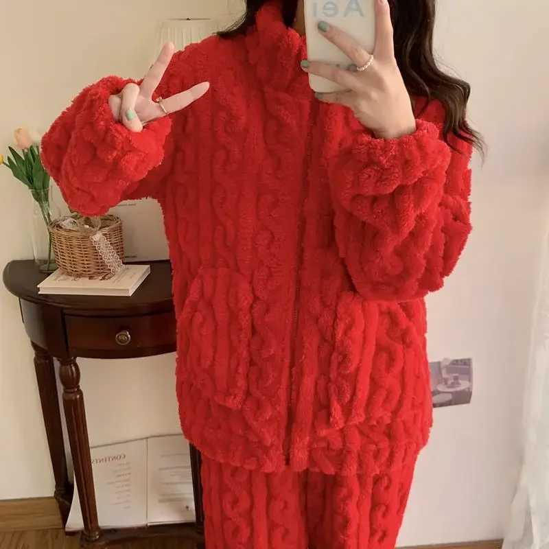 Thickened FleeceLined Flannel Homewear Womens Casual Warm Coral Fleece Sleepwear New Winter 2024 Model Motorcycle et And S Y251013