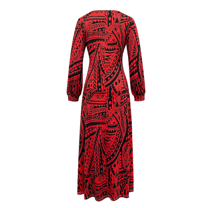 Women's Autumn Winter French - Style Elegant Long - Sleeve All - Over Printed Midi Dress - Casual Office & Vacation Wear-CF56326