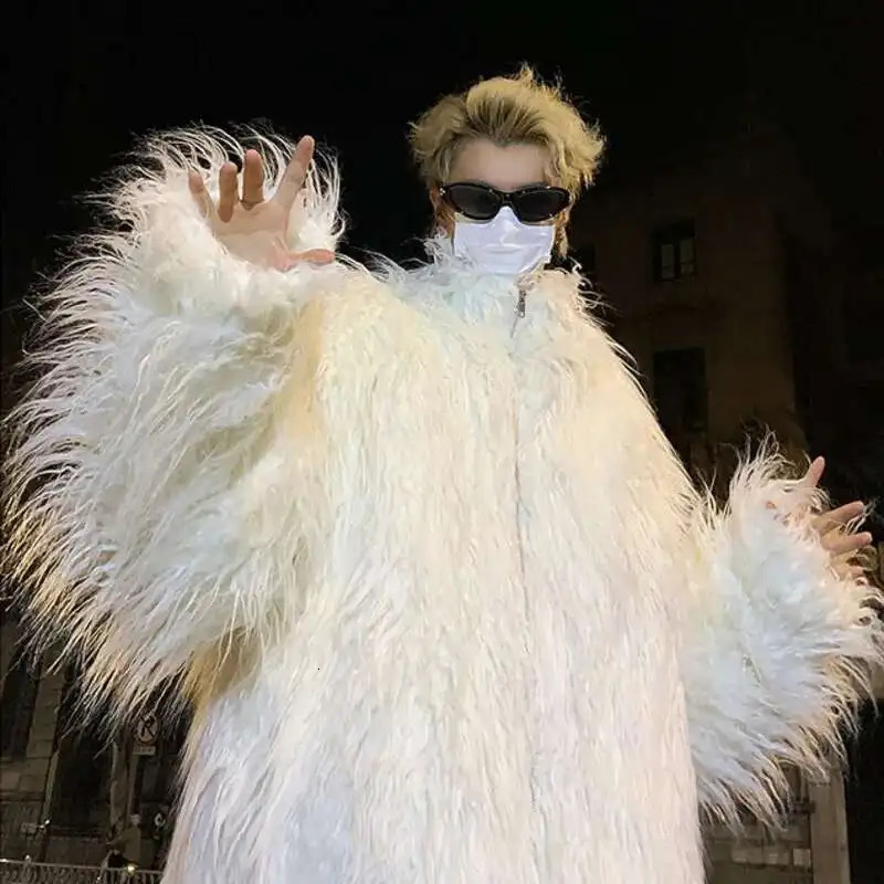 FEWQ Mens Fur Clothing Cotton Jacket Fashion Solid Color Autumn Winter Trendy Menwear Stand Collar Loose Top 9C3655 251011