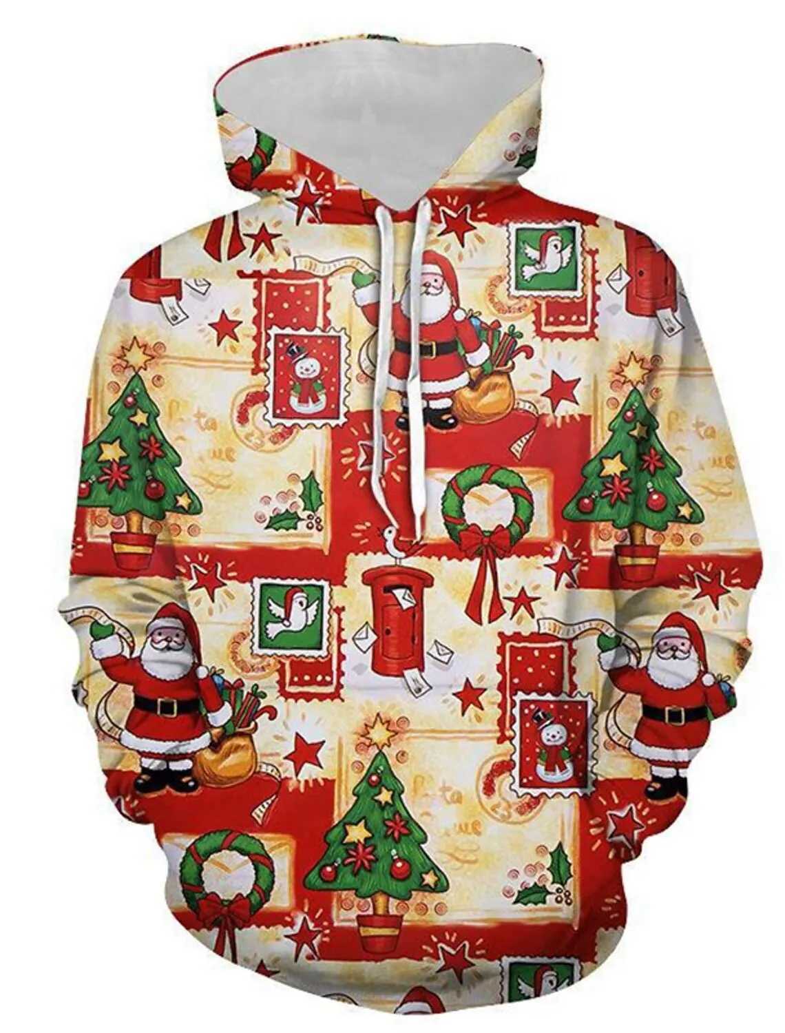 3D Santa Claus Print Mens Hoodie Autumn Winter Christmas Elements Fashion Sweatshirt Outdoor Street Christmas Party Men Clothes J251203