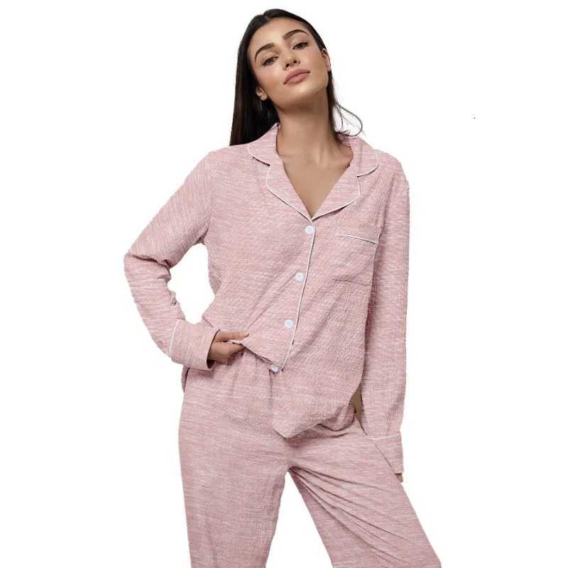 Womens Long Sleeve Pajamas Set Autumn Button Top And Long Pants Sleepwear 2 Piece Set For Women Casual Homewear SetT251014