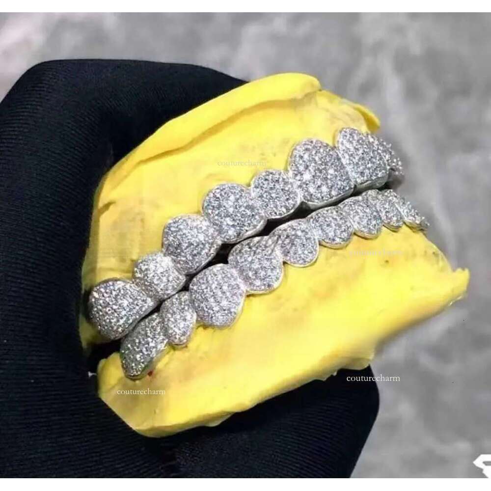 Custom Hiphop VVS Moissanite Lock Shape Honeycomb Teeth Sterling Sier Dazzling Grillz