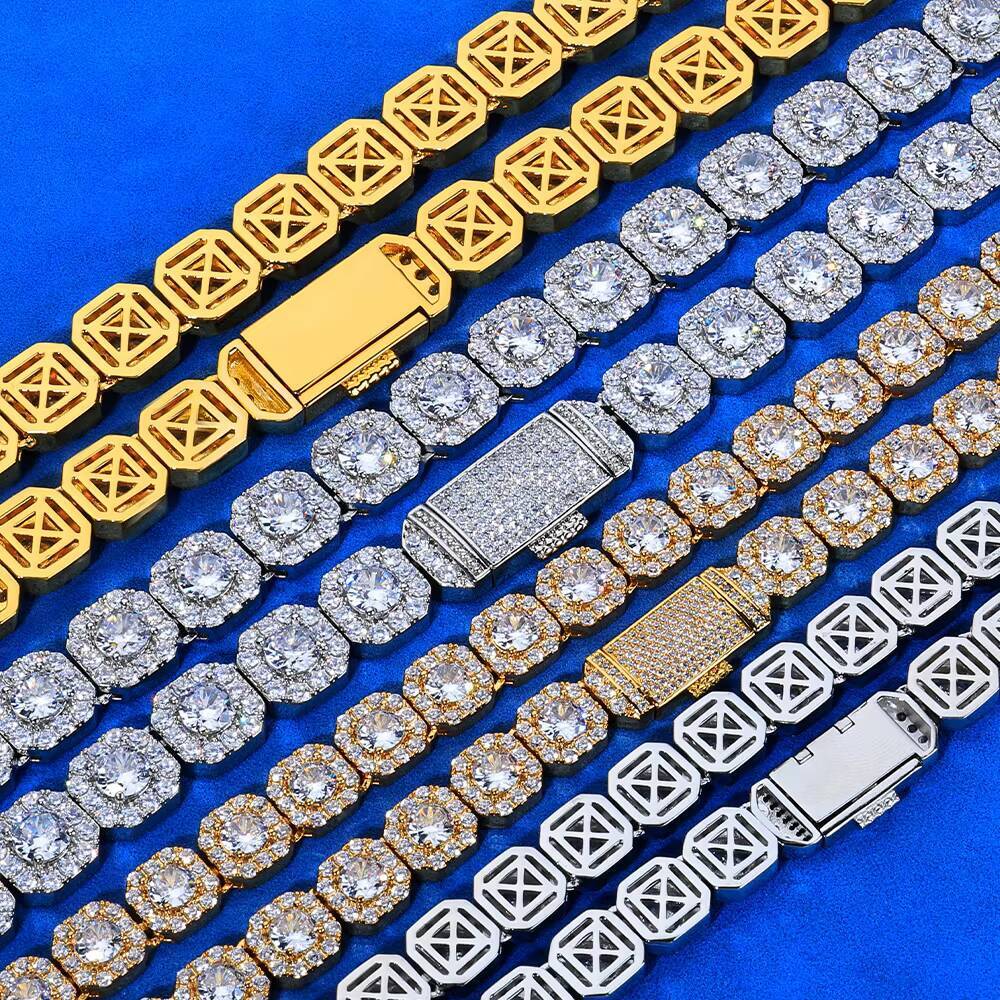 NUOYA 1012mm VVS Moissanite Tennis Necklace 925 Silver Durable Luxury Hip Hop Chain for Men Women Gift Fine Jewelry