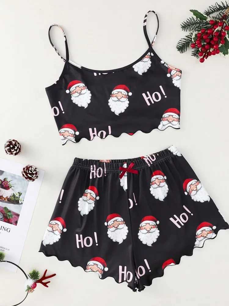 Christmas Snowman Print Pajama Set Womens Spaghetti Strap Crew Neck Top and Shorts 2PCS Sleepwear LoungewearT251014