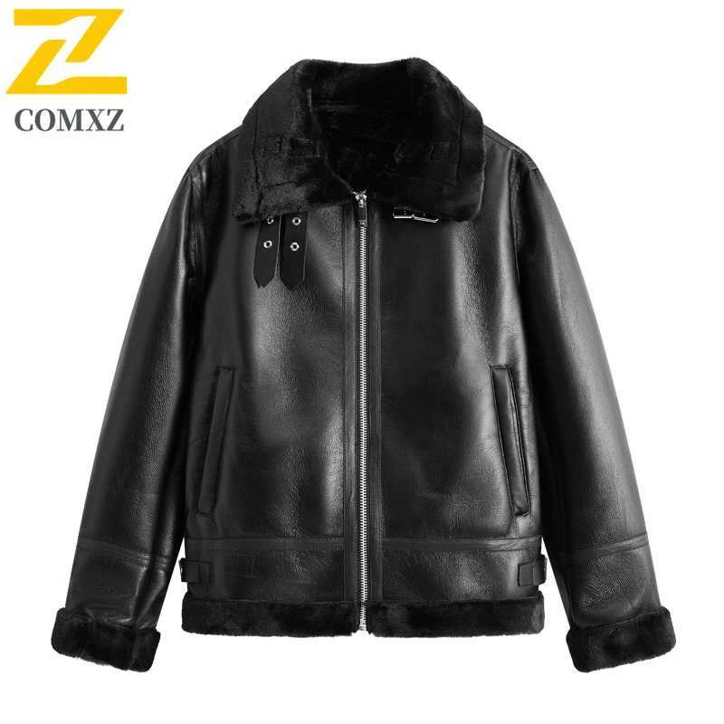 COMXZ Retro Shearling Leather Jacket Premium Trendy Cold Proof Working PU Leather Coat Leisure Daily Wear Of Warm Clothing J251014