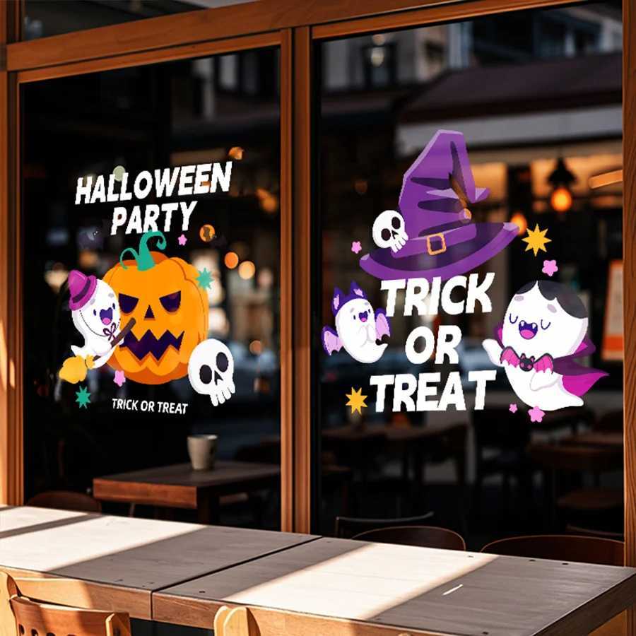 2 Sheets of 45Cm40Cm Halloween Window Stickers Pumpkin Ghost Glass Stickers Holiday Party Atmosphere Decoration Layout Electrostatic Window Flower Doo