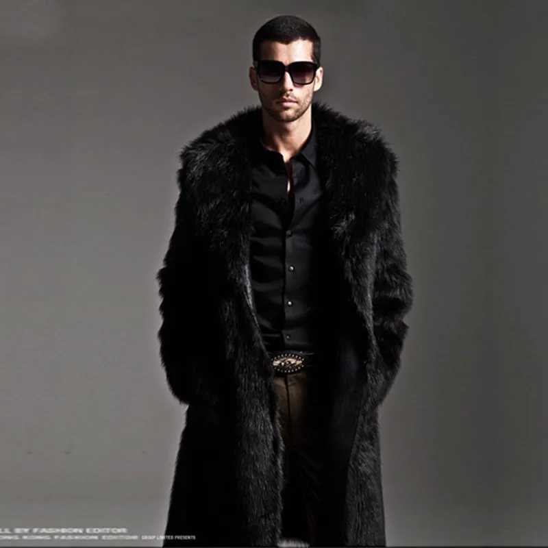 2025 Winter Black White Fur Coat Man Winter Warm Faux Fur Long Jacket Outerwears Outdoor Casual Fur Cardigan W251014