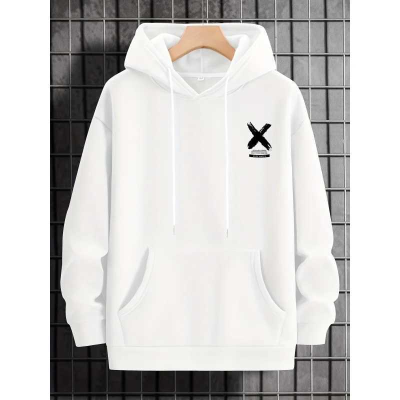 Mens Fashion Street Hip Hop Hoodie Letter Pattern Printed Drawstring Suitable for Spring and Autumn Casual Loose Sweatshirt J251203