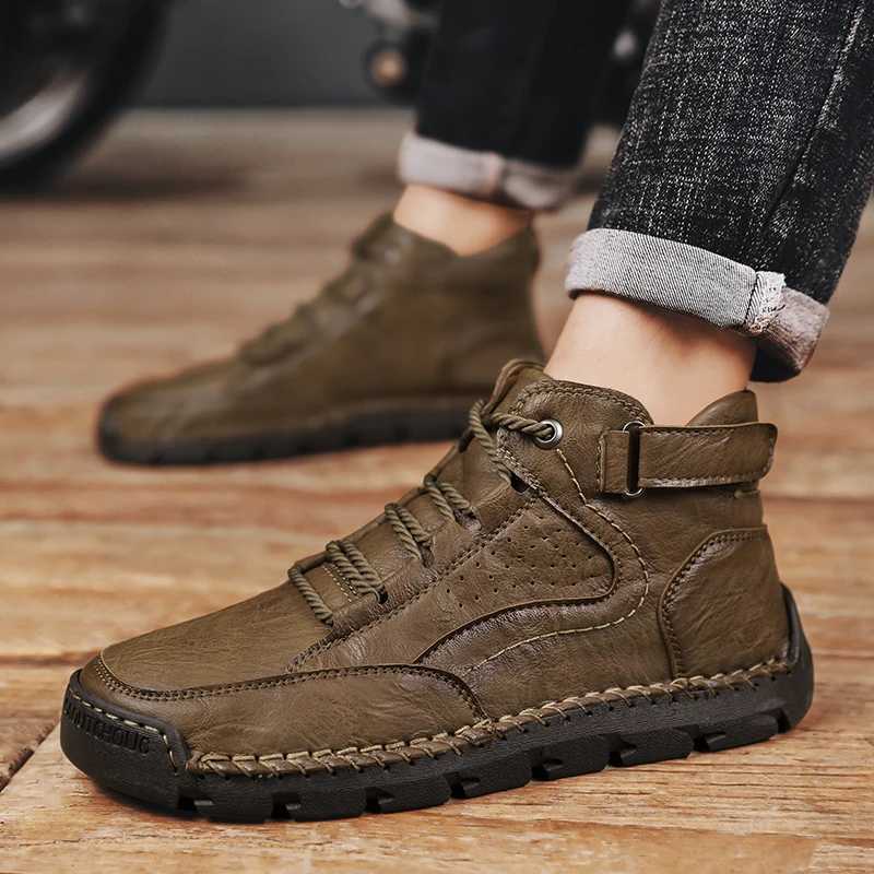 Mens Handstitched Boots Plussize Casual Shoes Comfortable Soft Ankle Boots Outdoor Nonslip Wear Boots C251014