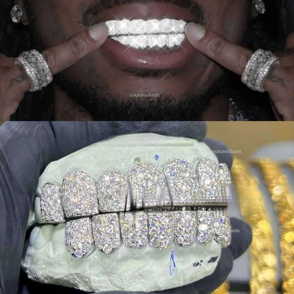 Custom Hiphop VVS Moissanite Lock Shape Honeycomb Teeth Sterling Sier Dazzling Grillz