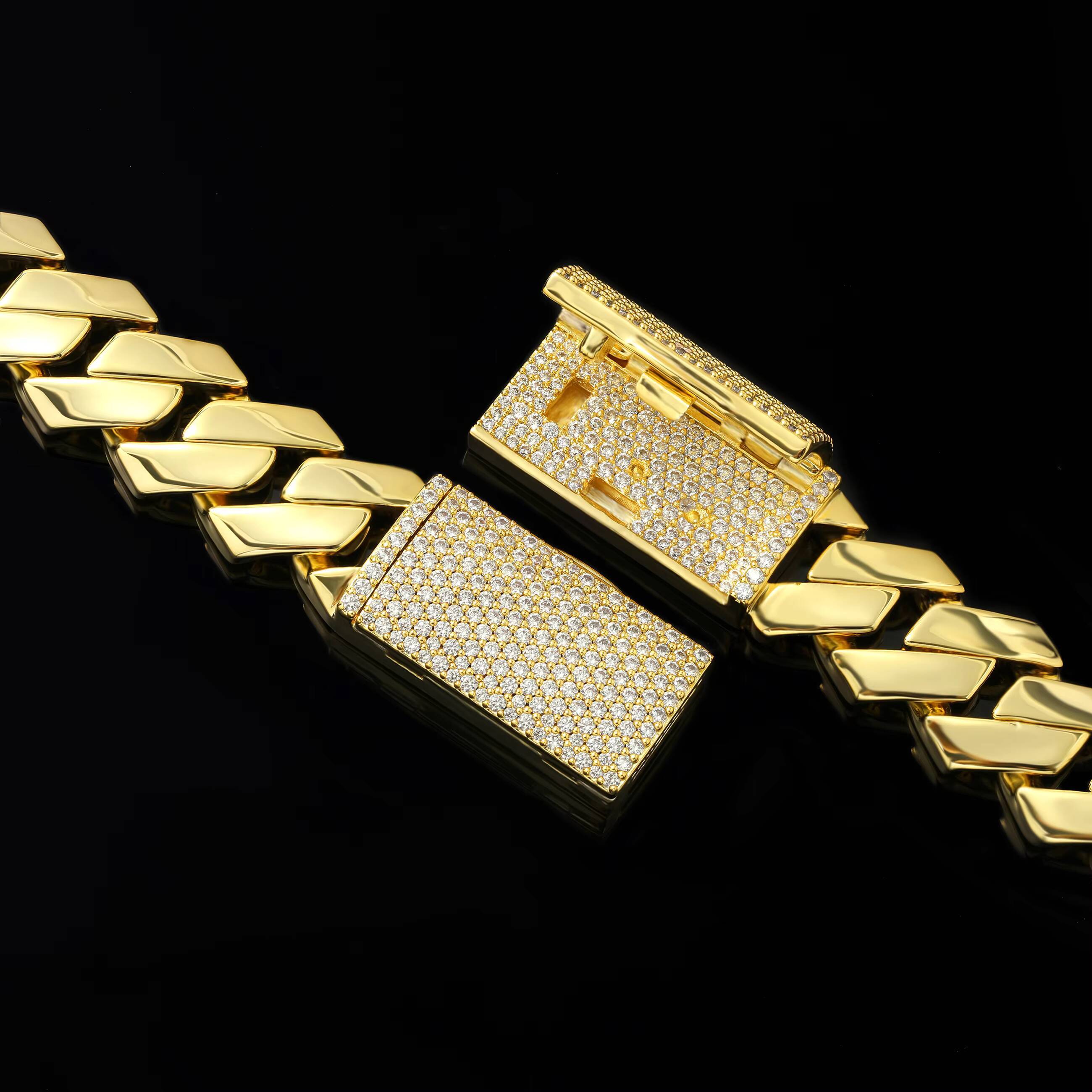 YIWEN Jewelry Miami Cuban Chain Necklace Bracelet Set Brass Cuban Link Chain Necklace Hip Hop for Men