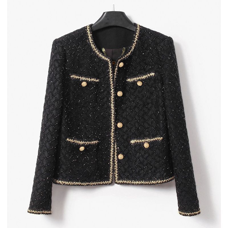2025 Autumn Designer Jacket New Top Sparkling Night Sky in Autumn Black design Gold Coarse Floral Craftsmanship Short Luxury Women's Jacket Elega