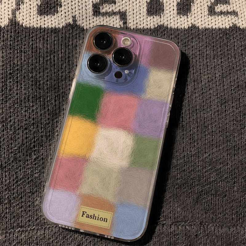 Trendy Aesthetic Cute Colorful Fuzzy Block iPhone 17 Pro Case Shockproof Design Slim Fit Protective Cover Phone Case with for Women Girls