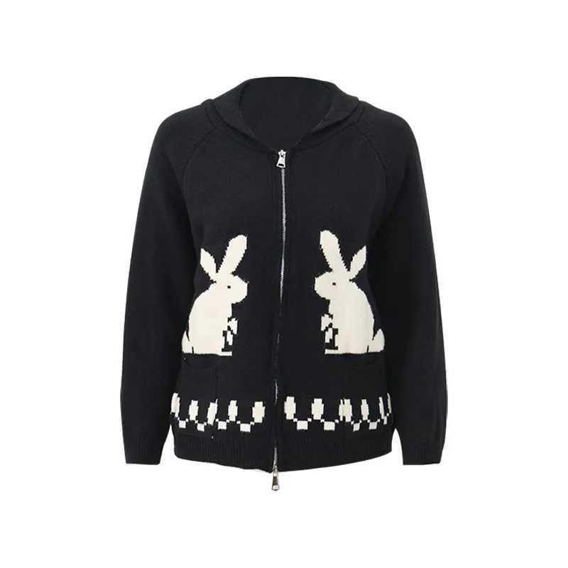 Karrram Japanese Y2k Knit Cardigans Vintage Rabbit Embroidery Zipper Knitwear Harajuku 2s Korean Knitted Coat Preppy Style W251014