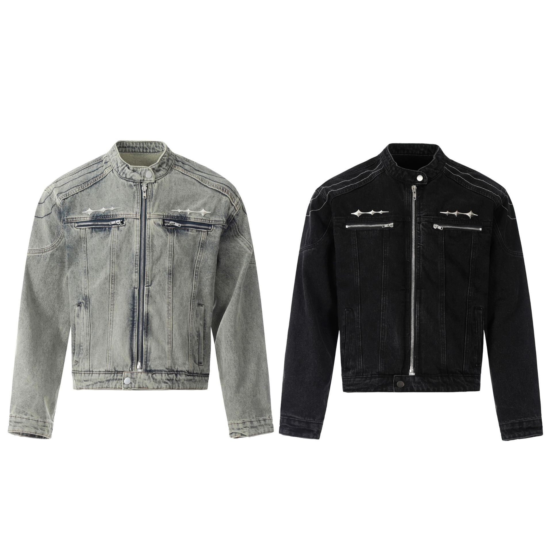 Men's Jackets Y2K Denim Jacket Coat Washing Hip-hop Gothic High Street Fashion Patch Blue Oversized Casual Top Black Multi-pocket Flight Jacket W