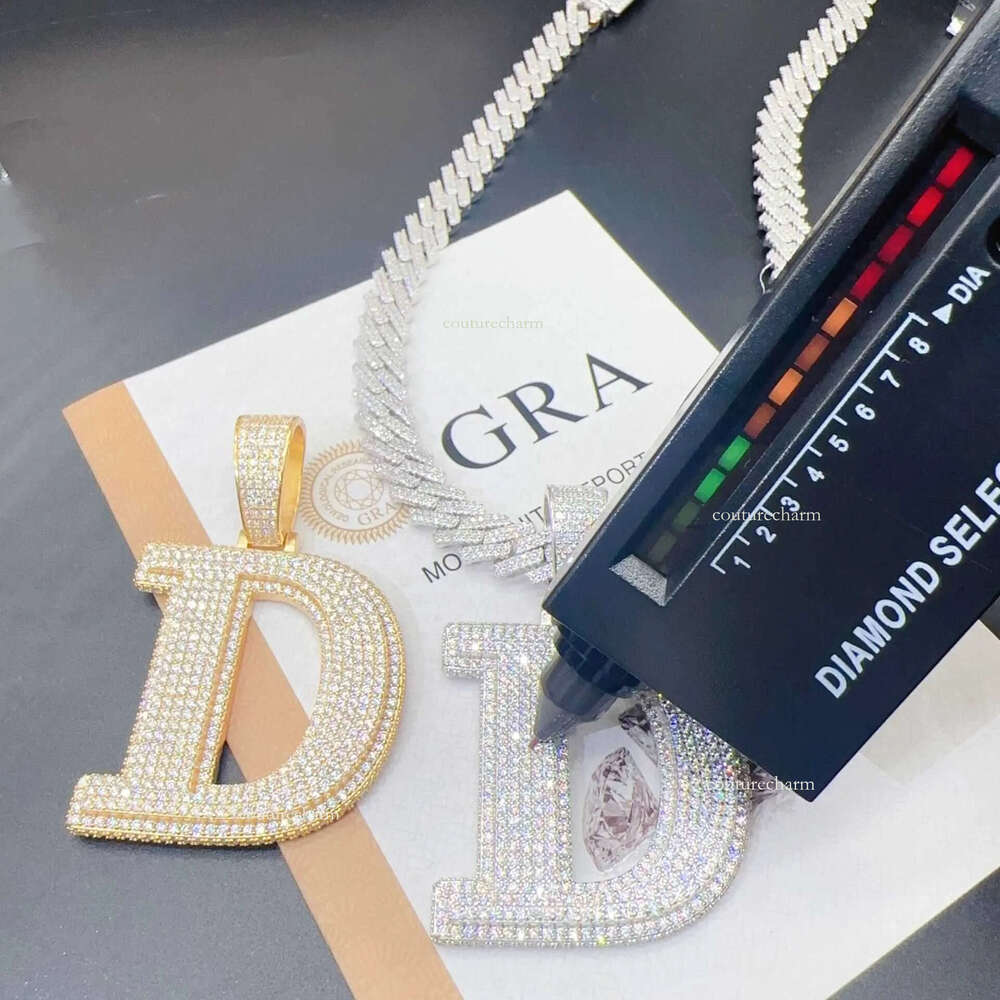 Custom Hip Hop Initial Letter D Pendant Men Iced Out VVS Moissanite Pass Dia Tester GRA certificate
