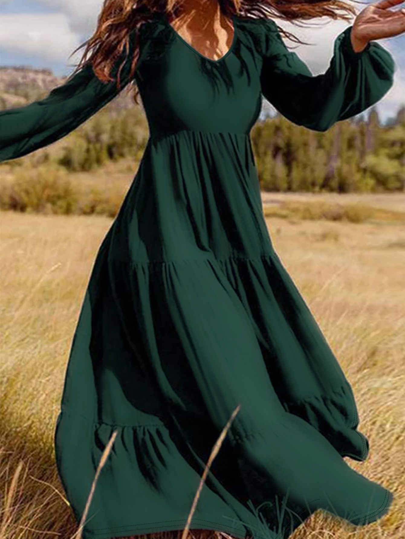 Women's Spring Summer New French - Style Elegant Floral Printed Maxi Dress - Versatile Vacation & Daily Wear Dress-CF50985