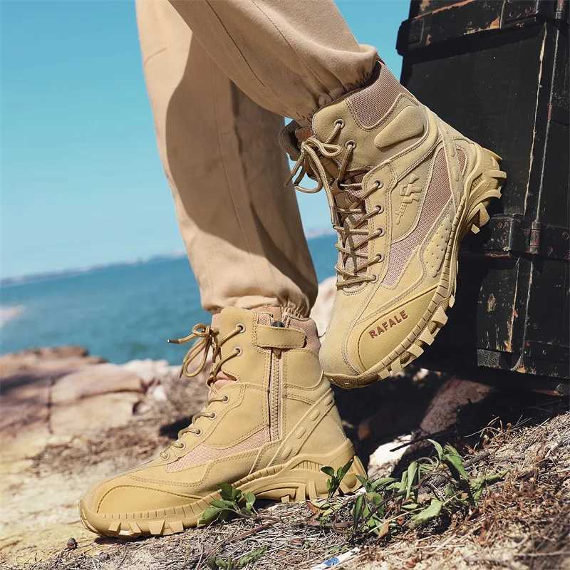 Mens Hiking Shoes Men Boots Hightop Desert Tactical Boots Outdoor Ankle Work Safty Sneakers C251014