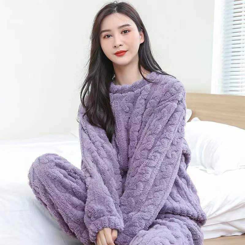 Thickened Warm Sleepwear for Winter Women Flannel Suit Student Pajamas Homewear Tops and Pants Striped Nightwear Loungewear Y251013