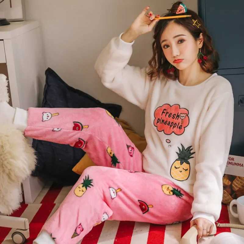Winter Padded Warm Pajamas Flannel Round Neck Student Loungewear Ladies Sleepwear Homewear Long Sleeve Plus Size TwoPiece Set Y251013