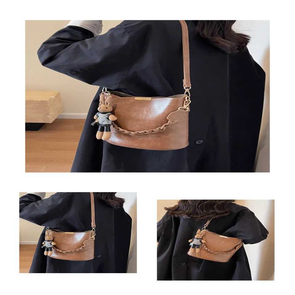 Wen Vintage Shoder Bag Fiable Bucket Crossbody Bags New Casual Wen Mini Crossbody Bag Versatile PU Leather Handbag D251014