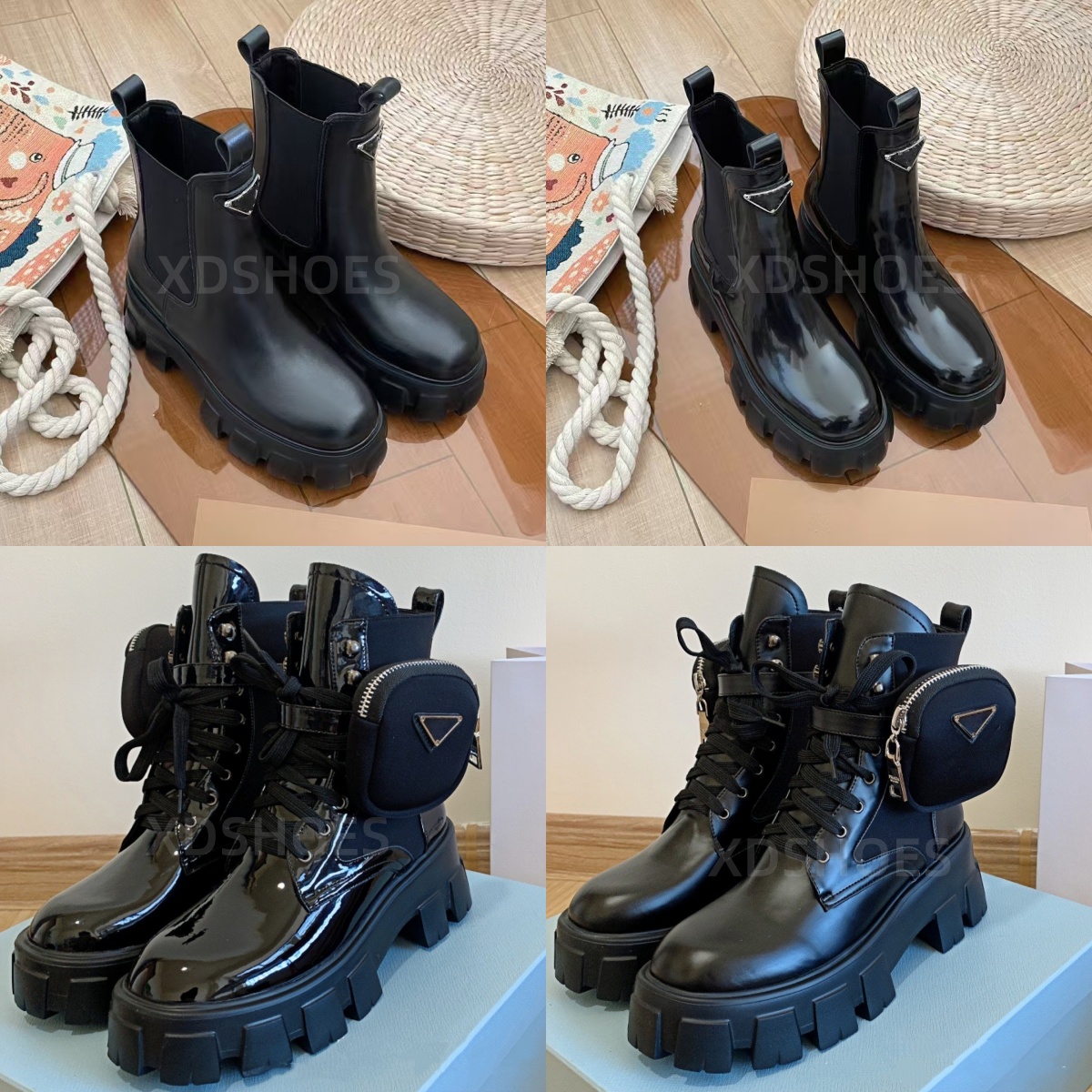 Designers boots Autumn Winter Women Slip-On Round Toe Ankle Booties Buckle Motorcycle Luxurious Ladies Chunky Warm Martin Boot Short size 35-42