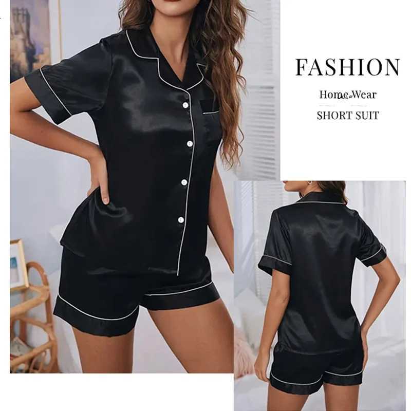 Women Twopiece Pj Sets Sleepwear Loungewear ButtonDown Pajama Women 2 Piece Pijama Homewear Shorts SetT251014