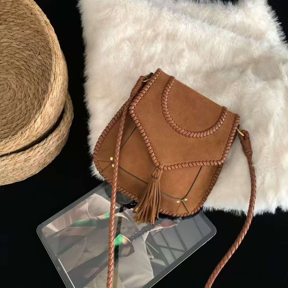 Luxury bag Frosted Cowhide Saddle Niche Design Woven Leopard Print Phone Suede Tassel Crossbody Genuine Leather Bag for Women