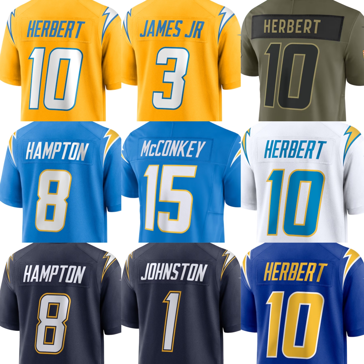 Justin Herbert Chargers Jersey Football Omarion Hampton Quentin Johnston Daiyan Henley Derwin James Jr. Troy Dye Keenan Allen Ladd McConkey Cameron Dicker Youth Men